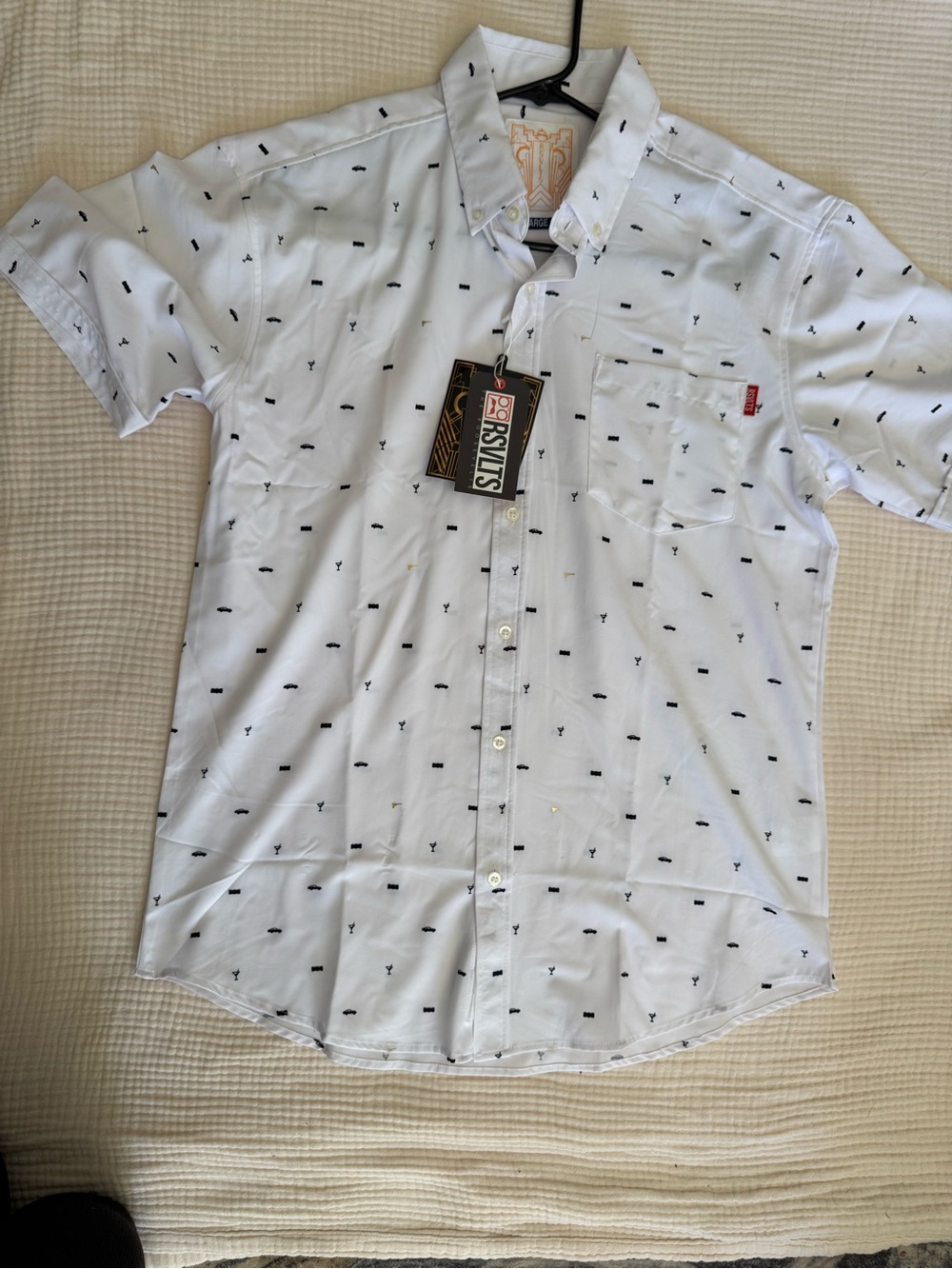 RSVLTS NWT Men's White Short-Sleeve Button-Up Shirt gatsby print